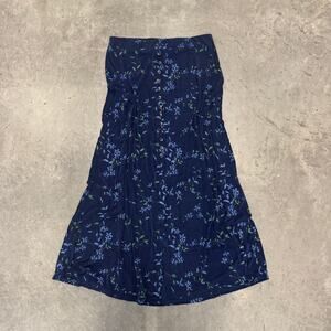 Vintage Y2K Fairy Core Blue Floral Midi Stretch Button Up Skirt S